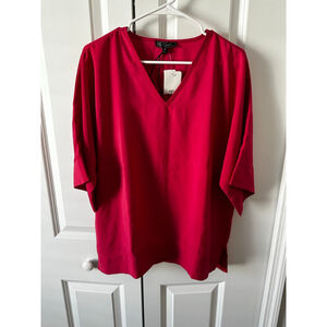 D2 Red V-Neck Blouse, Size S